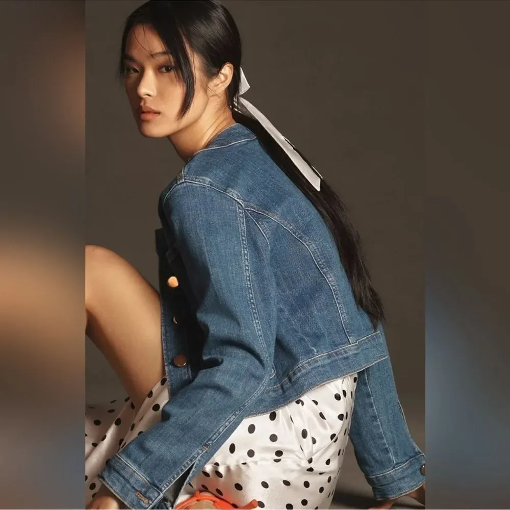 Anthropologie Maeve Coco Denim cropped jacket